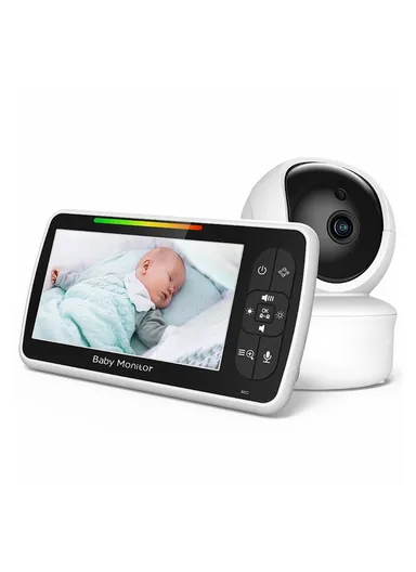 Baby Monitor Indoor Surveillance Camera 5-inch Display Two-Way Voice Webcam 2.4GHz Wireless Camera with Temperature Test SM650 - EU Plug
