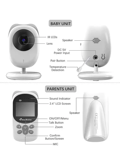 2.4" Temperature Monitoring Lullabies Night Vision Long Range LCD Baby Monitor Wireless Camera 990 - EU Plug