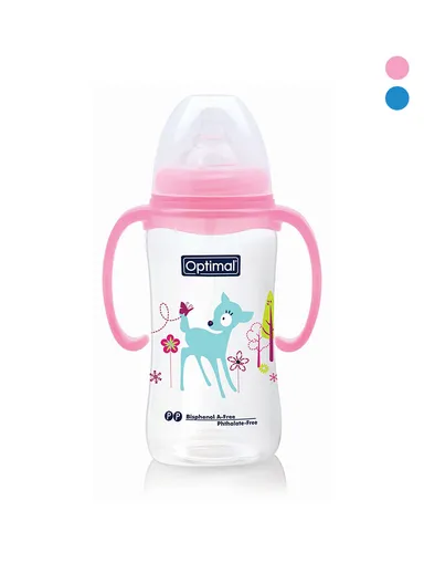 Optimal Wide Neck Feeding Bottle With White Handle - 300 Ml