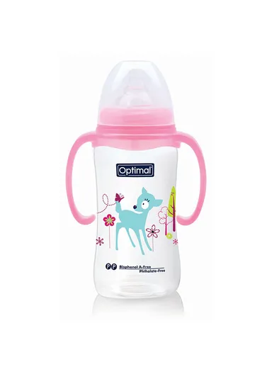 Optimal Wide Neck Feeding Bottle With White Handle - 300 Ml