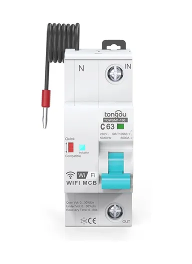63A 1P WIFI Miniature Smart Circuit Breaker With Voltage Protection TOWSM1-100/1N/C63