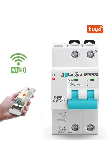 32A 1P WIFI Miniature Smart Circuit Breaker With Voltage Protection TOWSM1-100/1N/C32