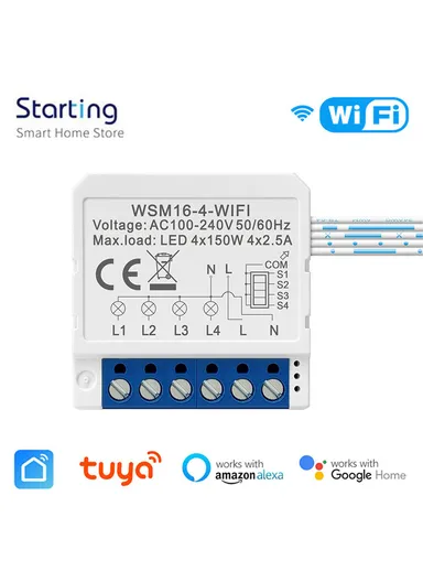 Smart Light 4 Gang Switch Module No Neutral Wire With 2-Way Control (L3.9 x W3.9 x H1.9)cm