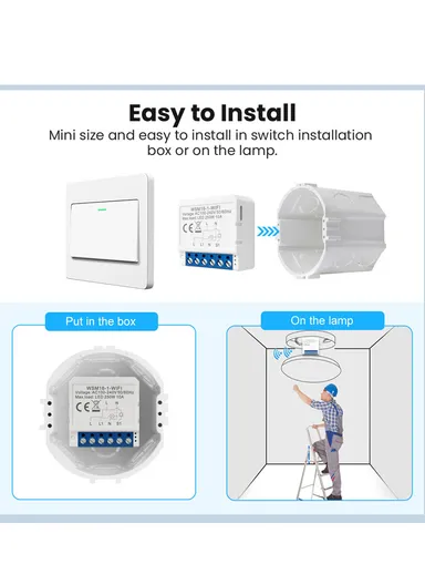 Smart Light 4 Gang Switch Module No Neutral Wire With 2-Way Control (L3.9 x W3.9 x H1.9)cm